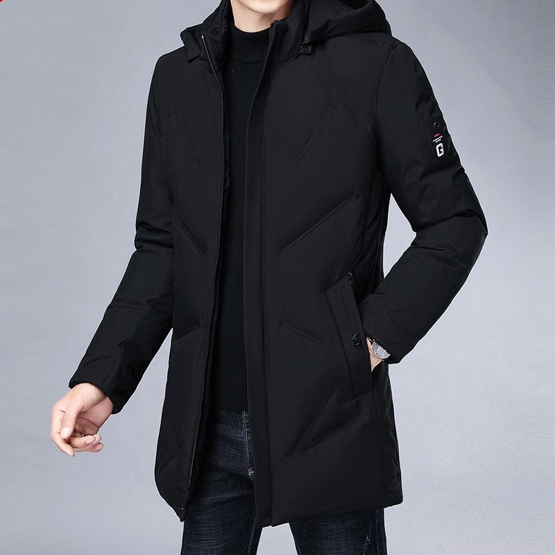 Long Slim Casual Jacket With Removable Cap
