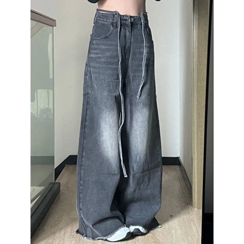 American Style Washed Retro Loose Fitting Straight Leg Jeans For Women