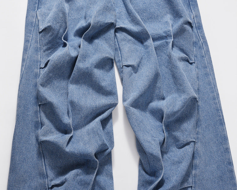 Retro Street Hip Hop Style Irregular Pleated Jeans