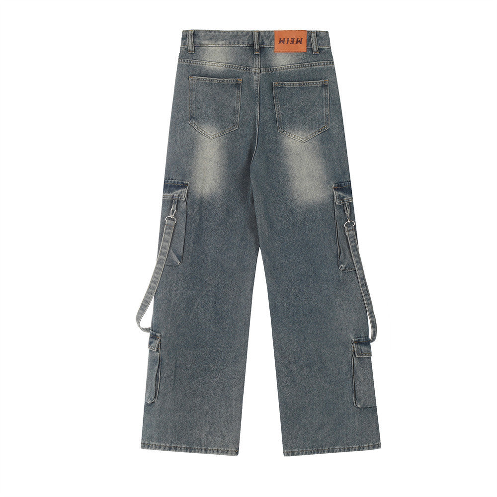 Fashion Personality Multi-pocket Workwear Jeans Men
