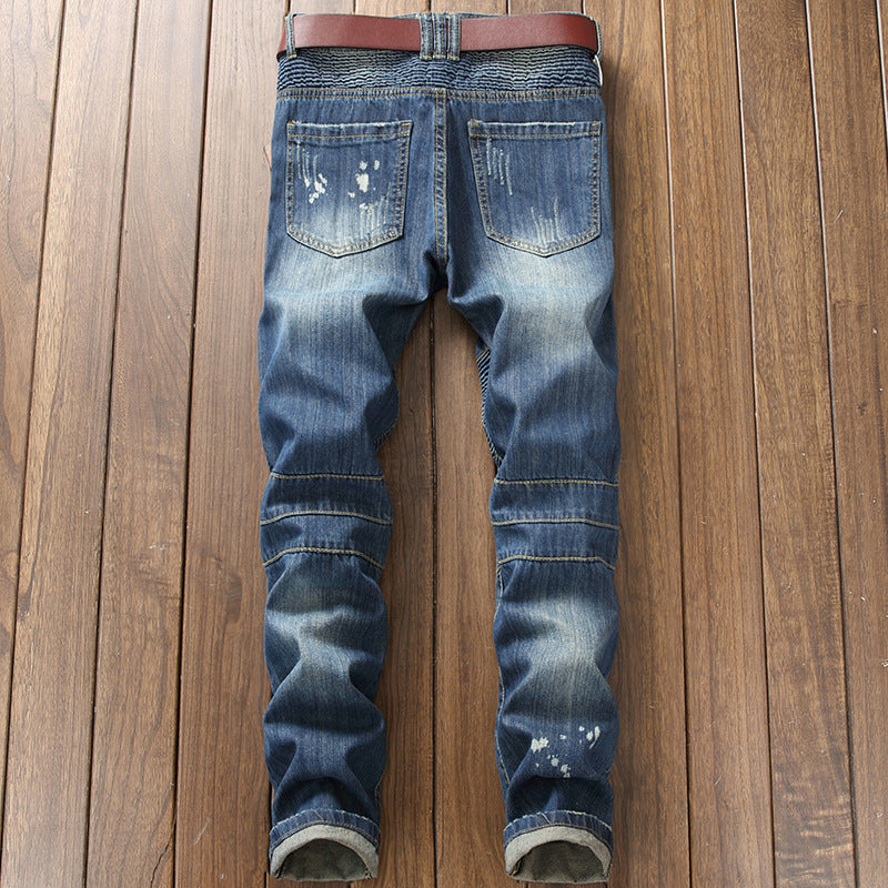Nostalgic Motorcycle Jeans Small Straight-leg Pants