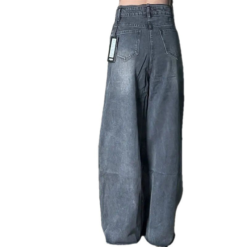 American Style Washed Retro Loose Fitting Straight Leg Jeans For Women