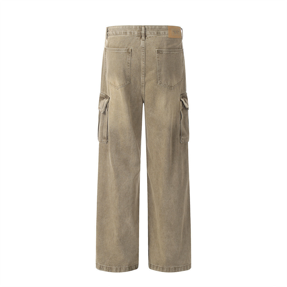 Fashion Waste Soil Pleated Cargo Jeans Men