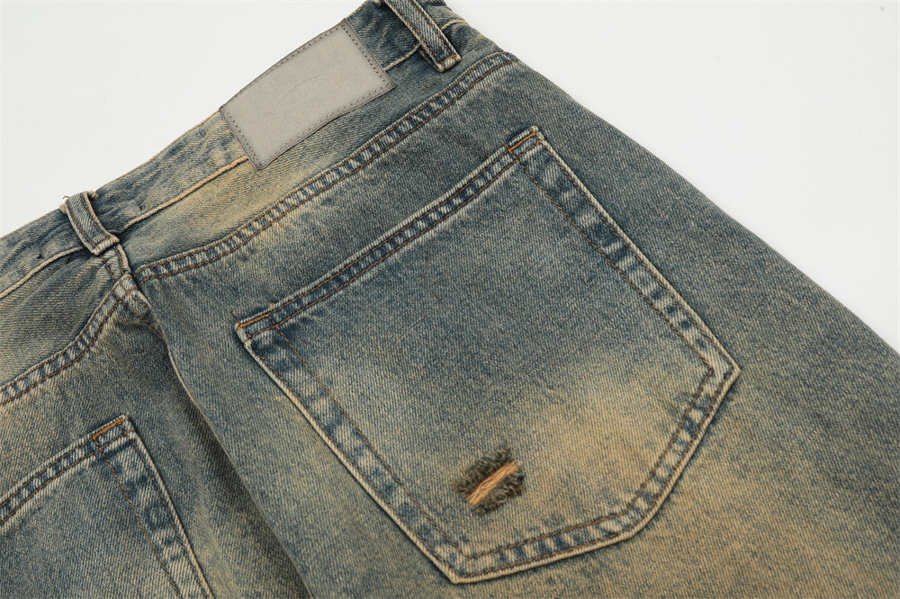 Fashion American Washed Yellow Jeans Men