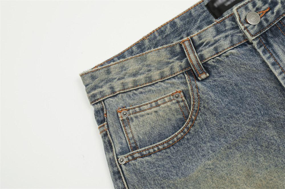 Yellow Mud Dyed Ripped Jeans For Men