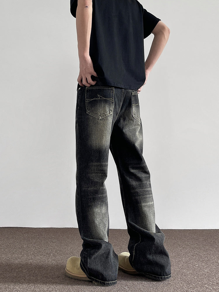 American Jeans Men And Women Retro Washed Gray Black Straight