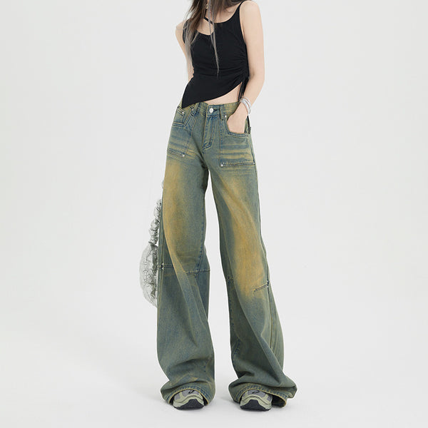 Washed-out Vintage Straight Jeans For Women