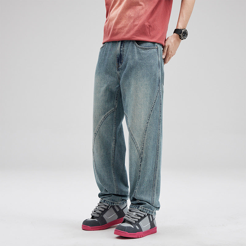 American Retro Fashion Stitching Jeans Men