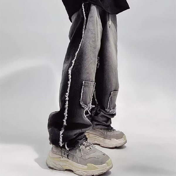 Plus Size Workwear Jeans Men's Retro Distressed Straight Mopping Pants Men