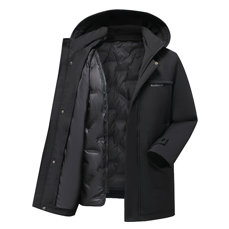 Detachable Liner Men's Hooded Mid-length Down Jacket