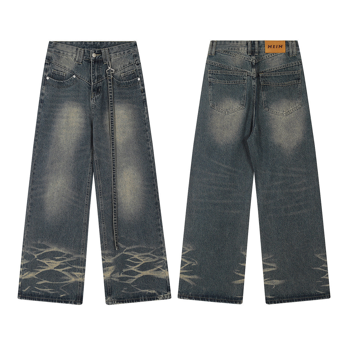 High Street VBIE Blue Washed Straight Loose Wide-leg Pants