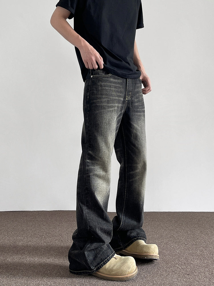 American Jeans Men And Women Retro Washed Gray Black Straight