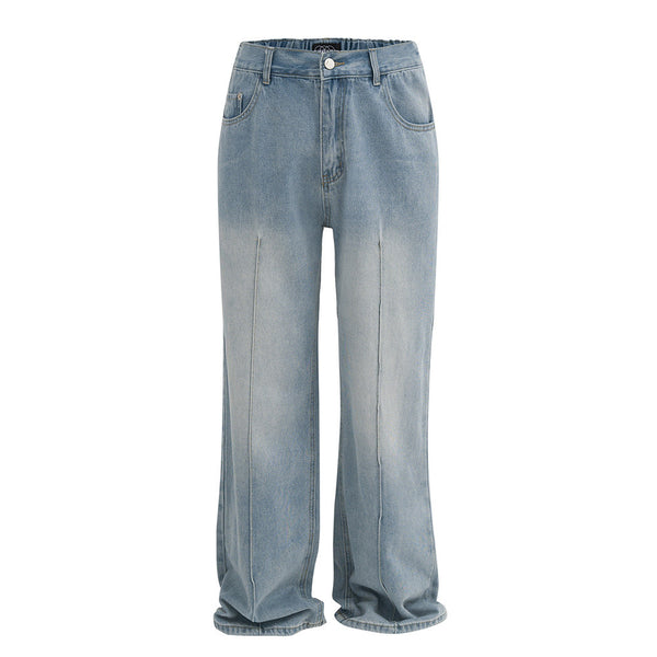 Washed And Faded Denim Trousers Men's Fashion
