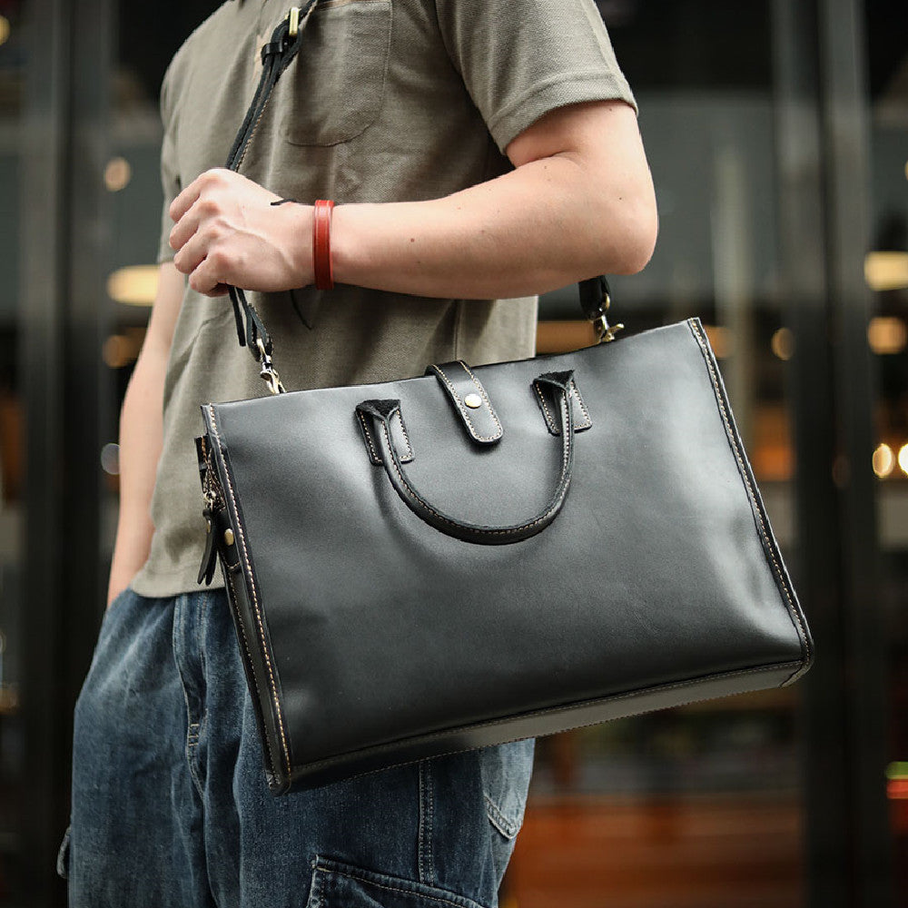 New Men's Leather Business Handbag