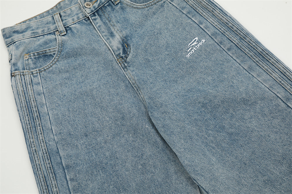 Fashion Side Striped Button Jeans For Men