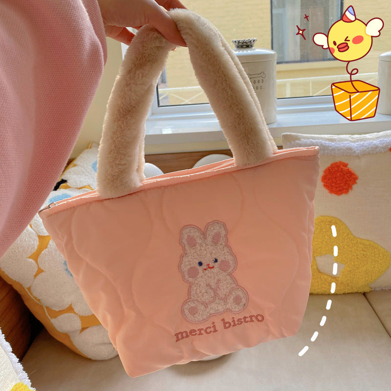 Plush Puffy Cotton Handbag Cute Rabbit Handbag