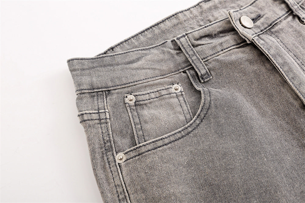 Washed Frayed Hem Straight Jeans For Men