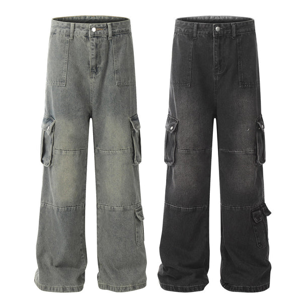 Workwear Washed And Worn Jeans For Men