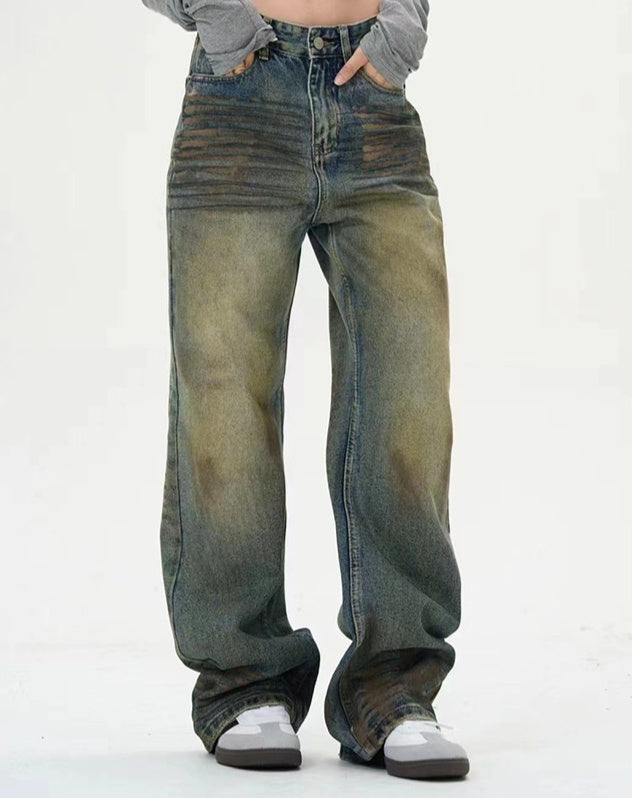 American Retro Pu Shuai Washed And Worn Jeans