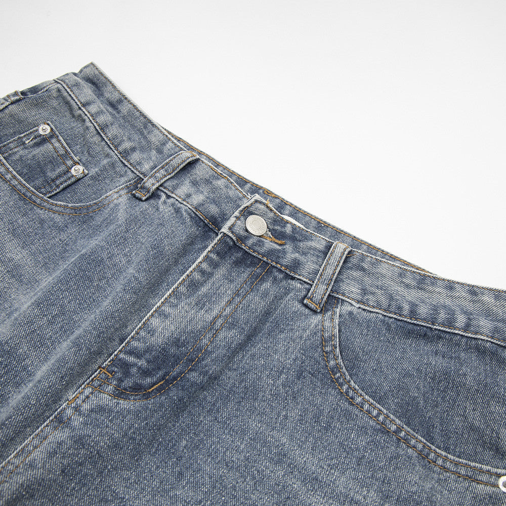Embroidery Small Flower Straight Jeans For Men
