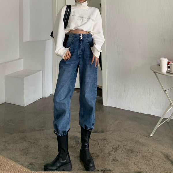 High Waist Jeans Women Fashion All Match Loose