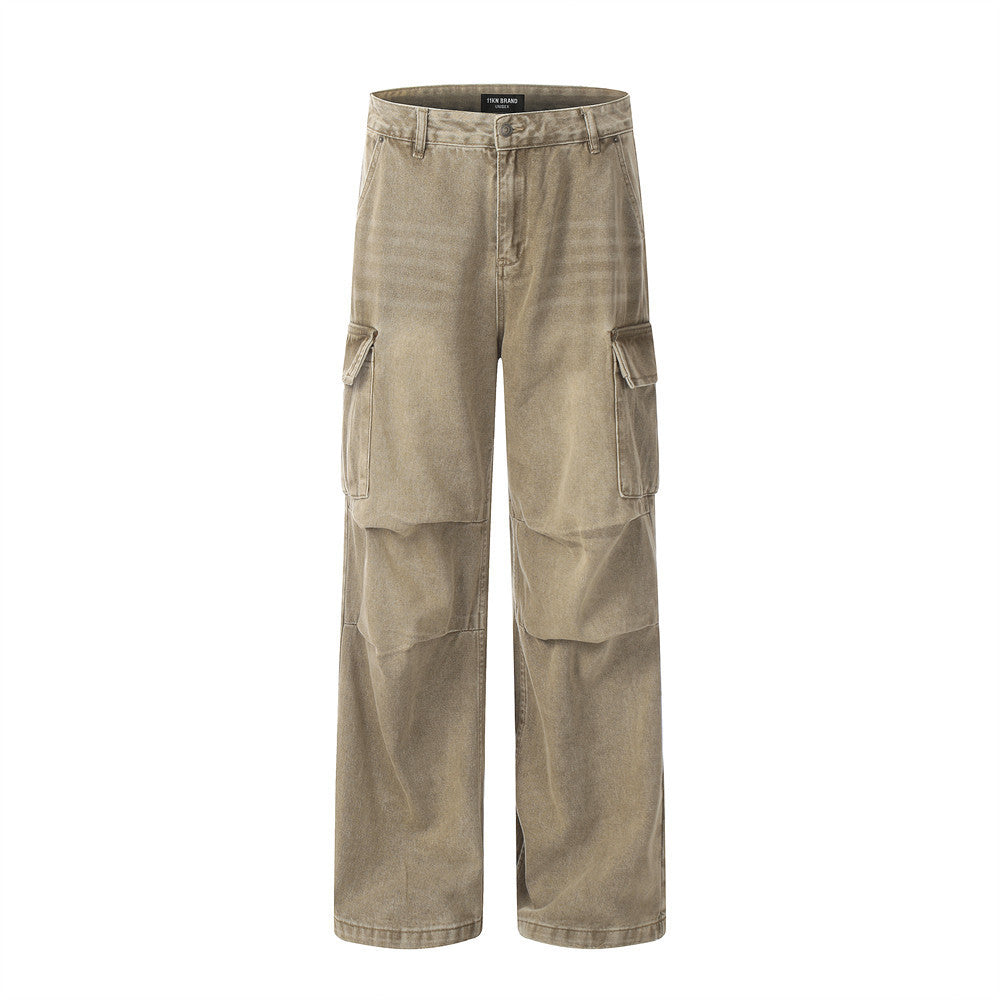 Fashion Waste Soil Pleated Cargo Jeans Men