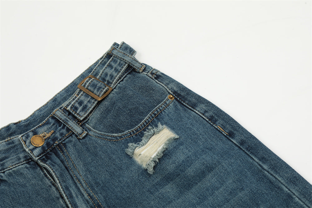 Fashion Wash Hole Wide-leg Jeans Men