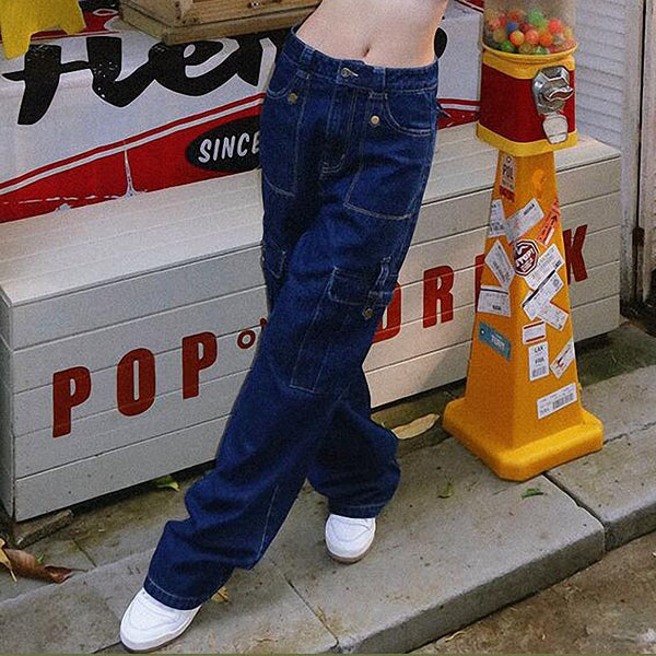 Design Sense American Retro High Waisted Straight Leg Jeans For Women