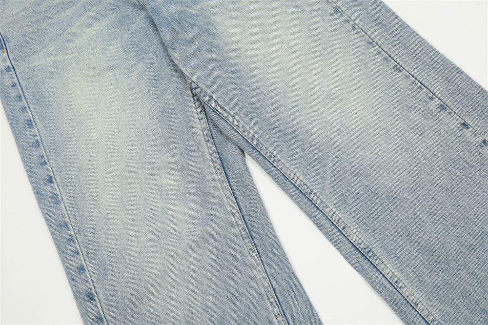 Light Color Washed And Worn Jeans For Men