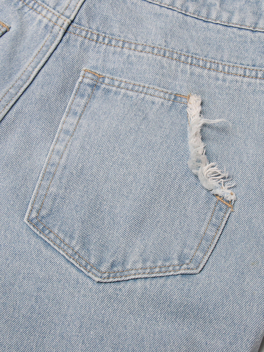 Vintage Light Blue Washed High-waisted Tooling Jeans For Women