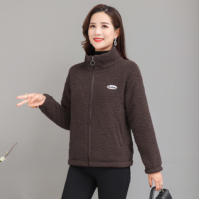 Women's Winter Clothes Fleece-lined Thickened Cotton-padded Clothes Middle-aged And Elderly Women's Cashmere Warm Top