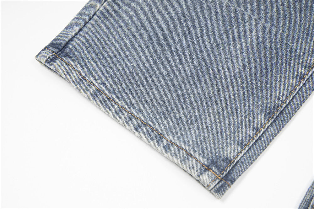 Embroidery Small Flower Straight Jeans For Men