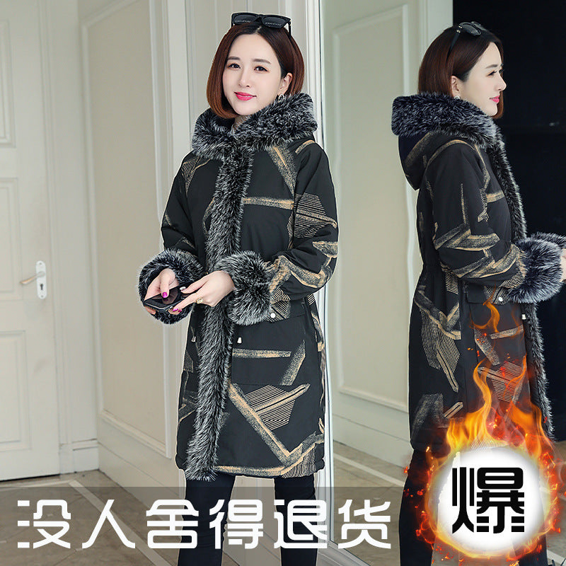 Parka Fur Female Large Fur Collar Cotton Clothes