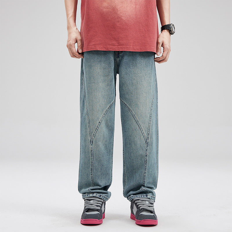 American Retro Fashion Stitching Jeans Men