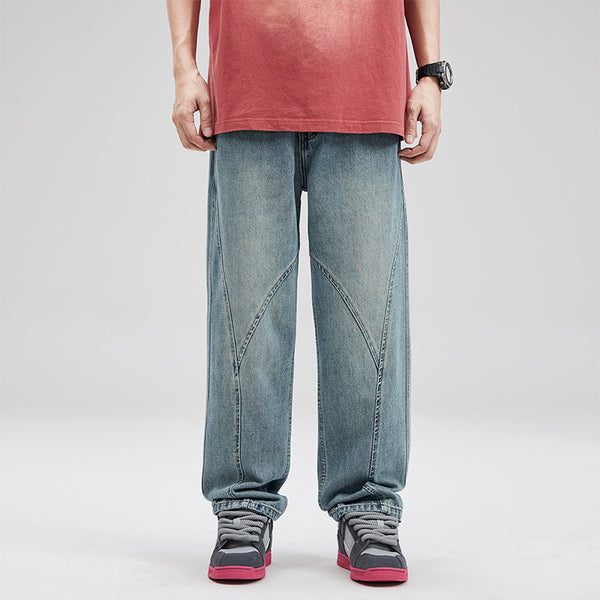 American Retro Fashion Stitching Jeans Men