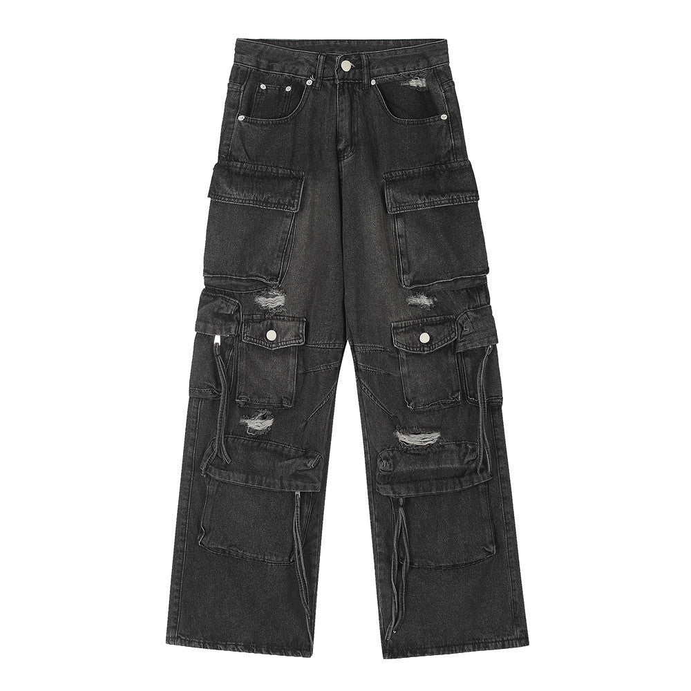Functional Multi-pocket Workwear Jeans For Men