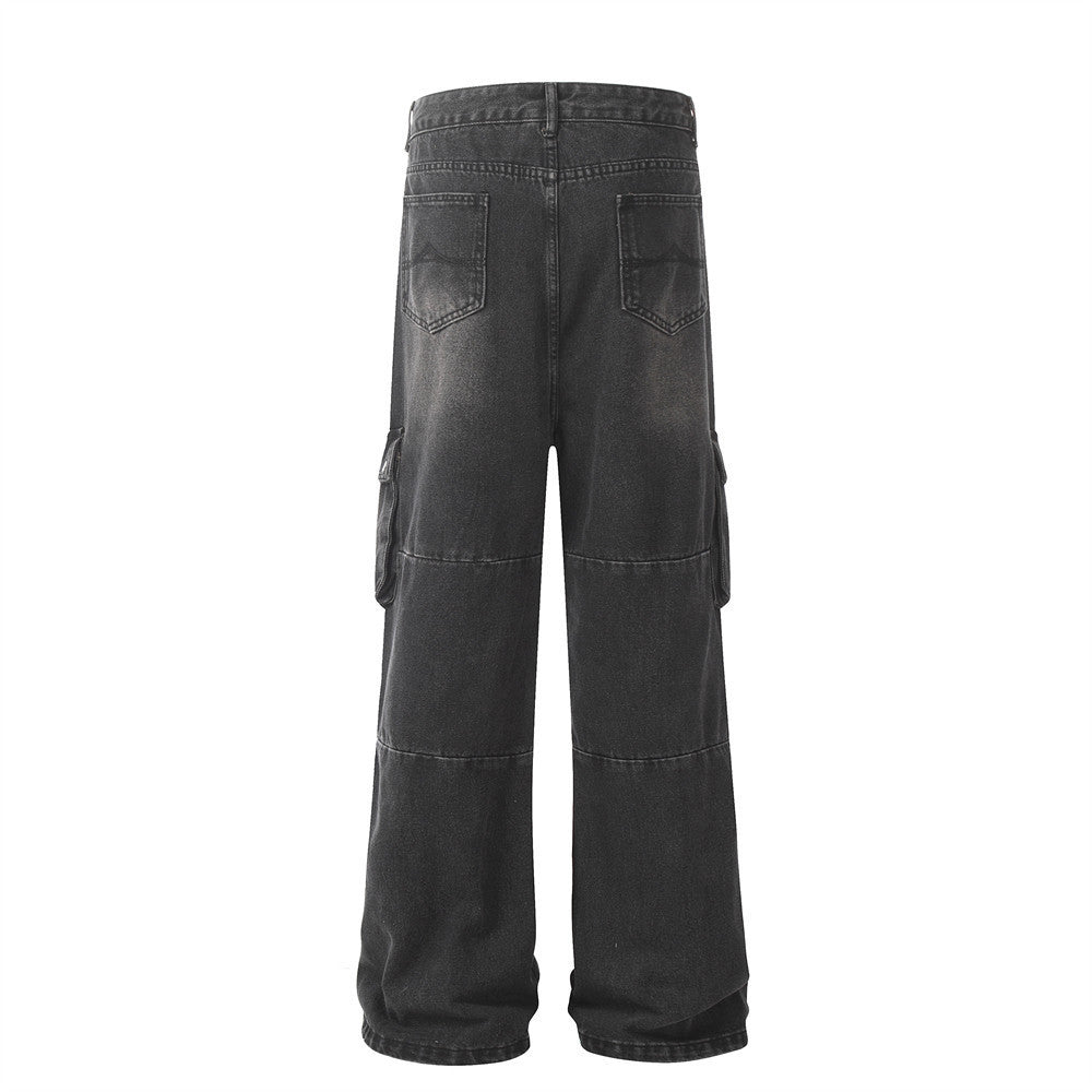 Workwear Washed And Worn Jeans For Men