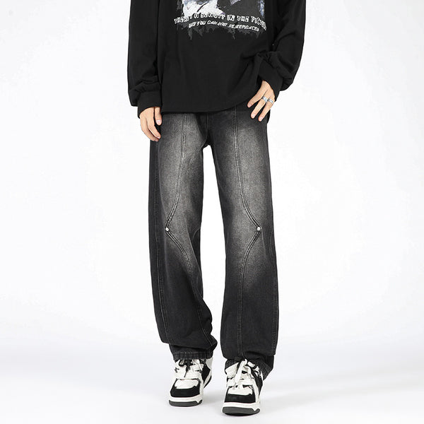 Men's Retro Patchwork Beaded Loose Jeans