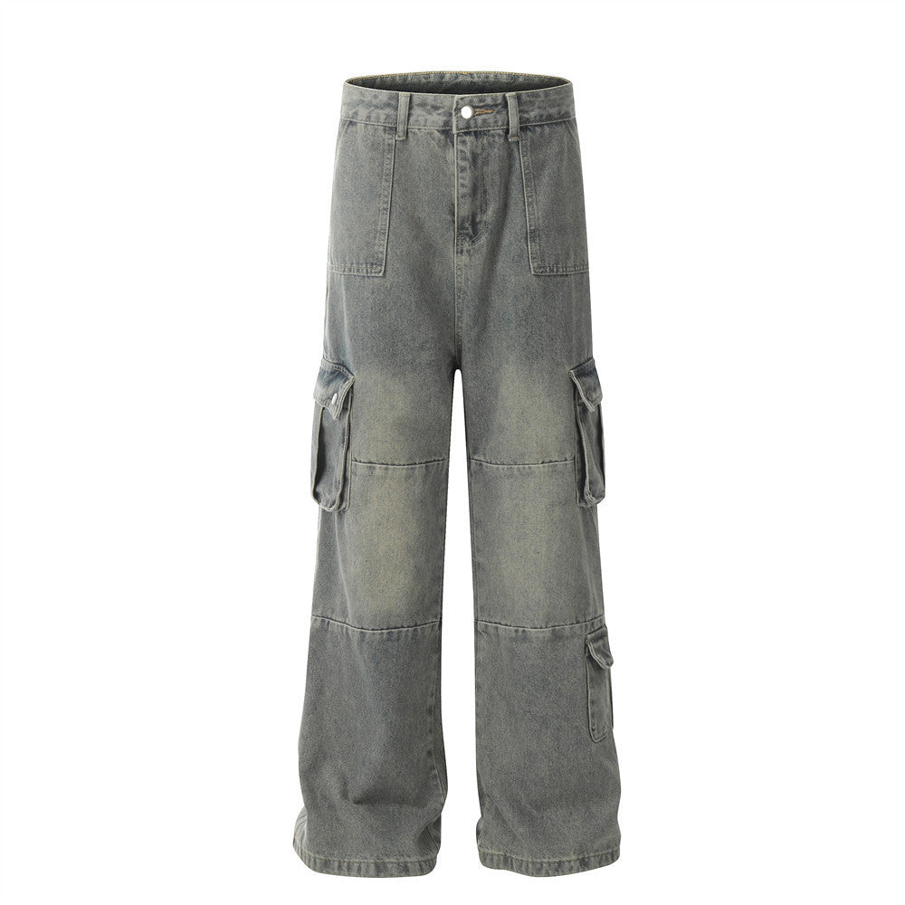 Workwear Washed And Worn Jeans For Men