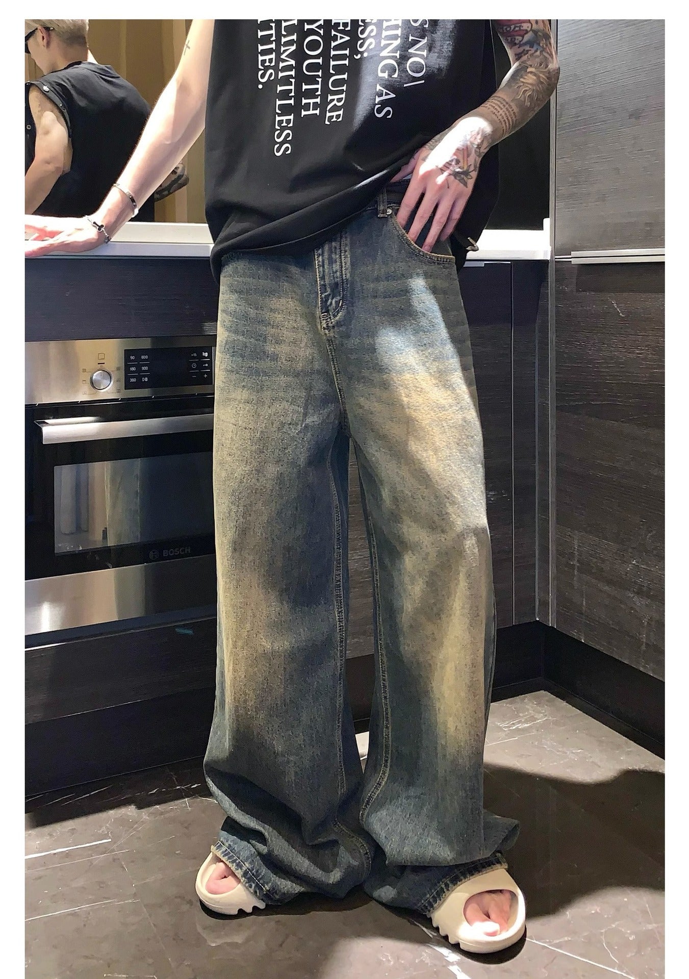 Fashion Retro Washed Straight Jeans Men