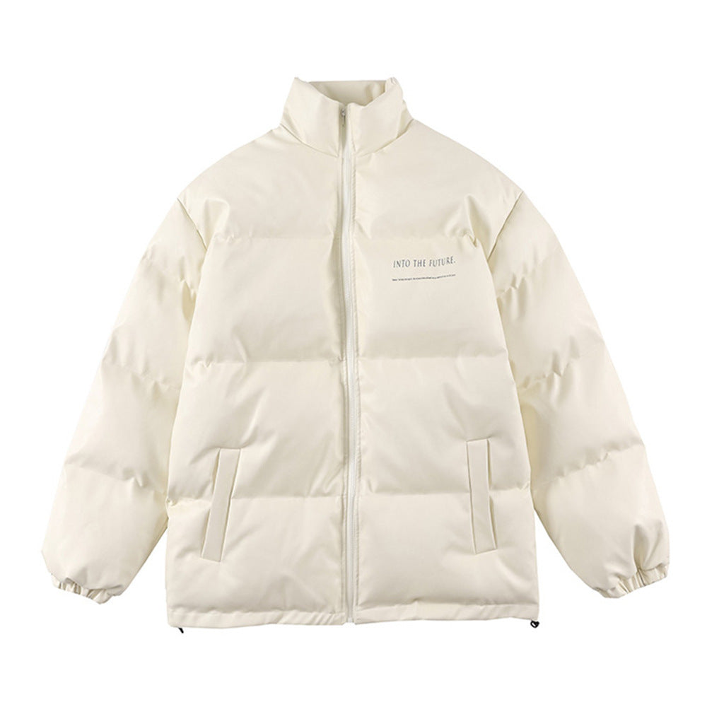 Simple Letter Stand-up Collar Cotton-padded Coat Leather Coat For Men