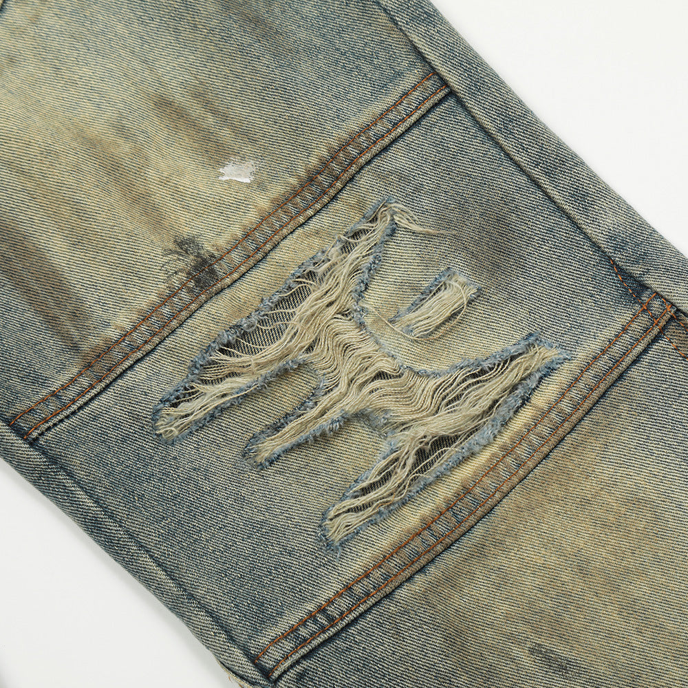 Ripped Dirty Jeans Street Fashion Paint Splash-ink Men