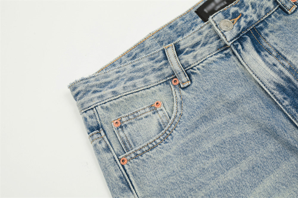 Light Color Washed And Worn Jeans For Men