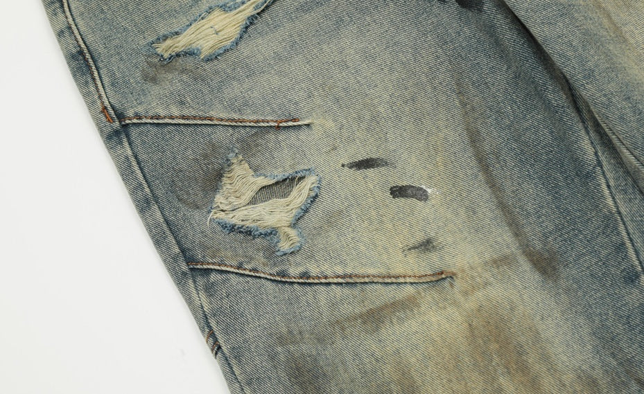 Ripped Dirty Jeans Street Fashion Paint Splash-ink Men