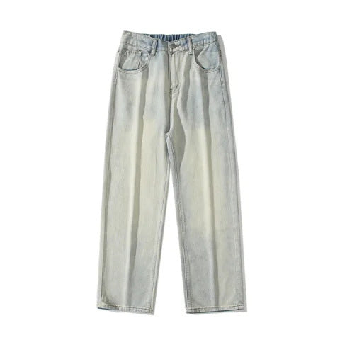 American Washed Distressed Yellow Mud Dyed Jeans For Men
