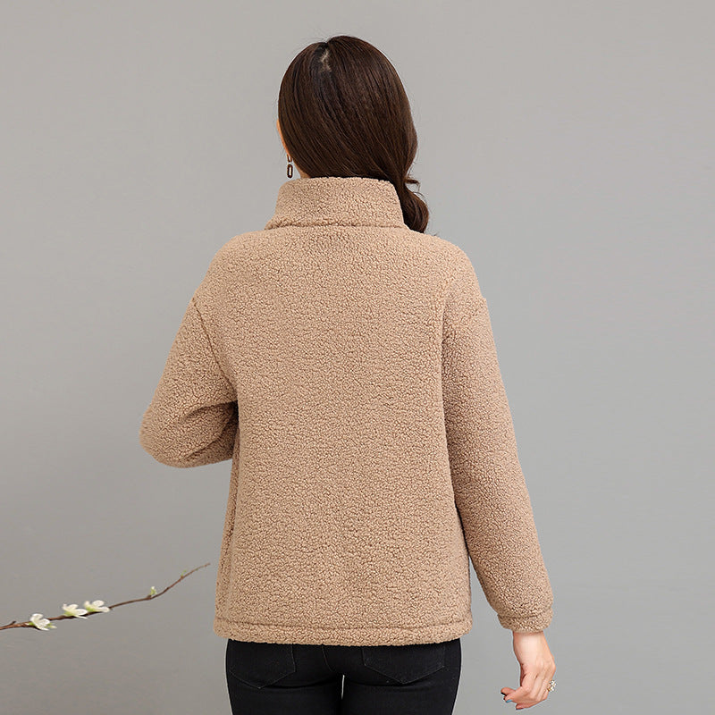 Women's Winter Clothes Fleece-lined Thickened Cotton-padded Clothes Middle-aged And Elderly Women's Cashmere Warm Top