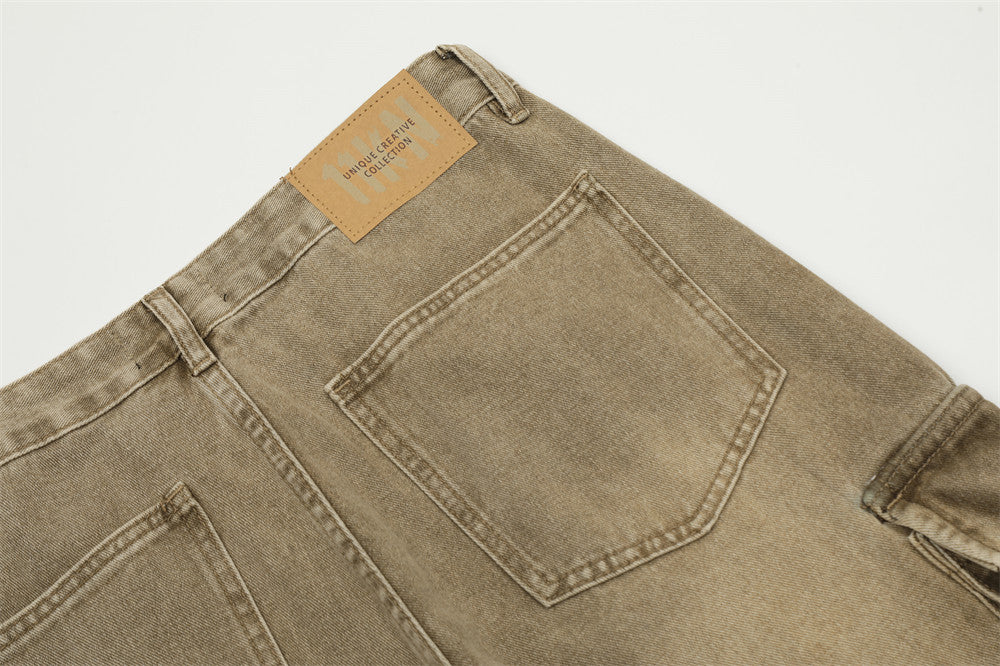 Fashion Waste Soil Pleated Cargo Jeans Men