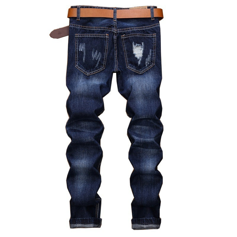 Embroidered Jeans Men's Straight Ripped Patch Men's Pants