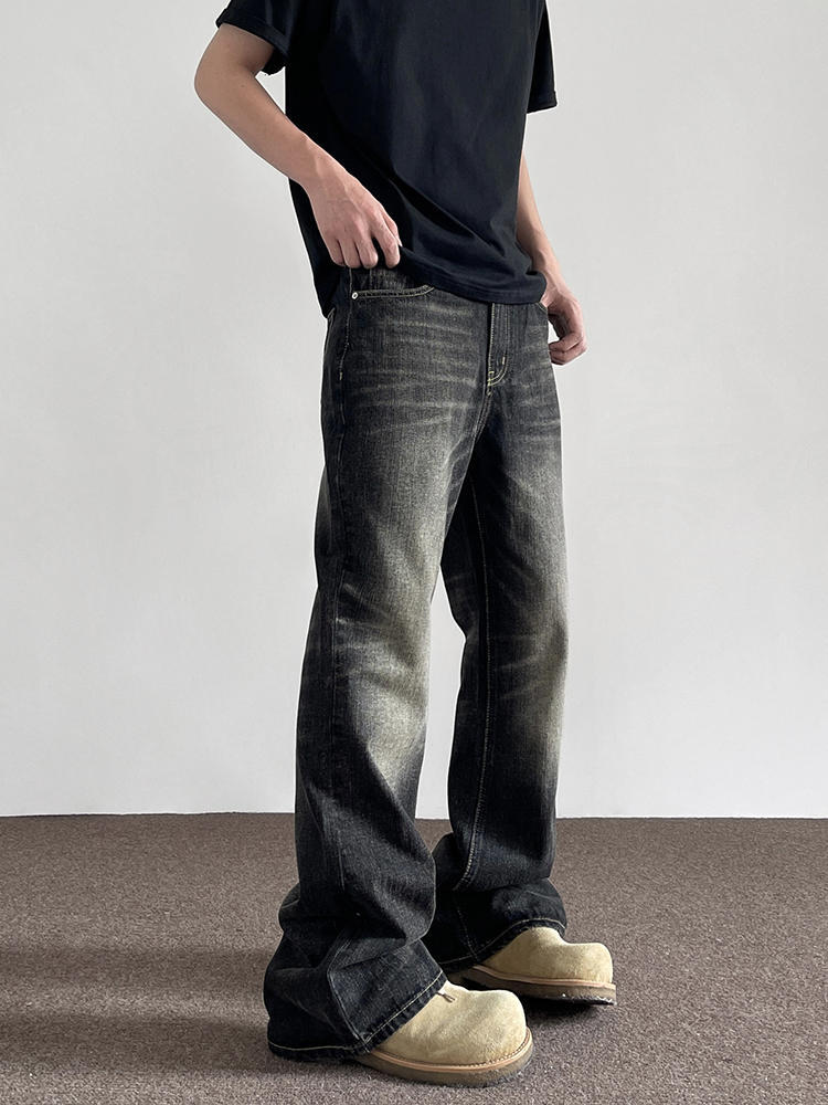 American Jeans Men And Women Retro Washed Gray Black Straight