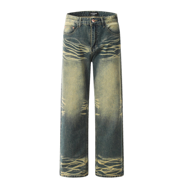 Contrast Color Washed Worn Jeans Men